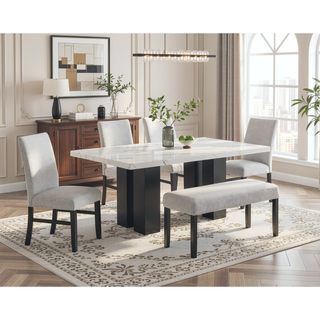 Sunvega Light Gray Upholstered Bench with Tufted Seat and Dark Finish Legs