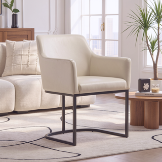 Sunvega Modern Upholstered Leatherette Armchair with Black Metal Base for Dining Room