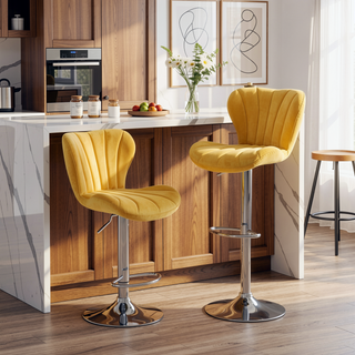 Sunvega Gray Upholstered Adjustable Swivel Barstools with Bucket Seat in Set of 2