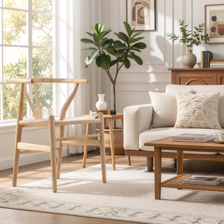 Sunvega Solid Ash Wood Wishbone Chairs with Hand Woven Paper Cord Seat