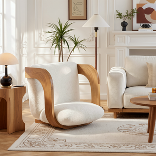 Sunvega Dining Chairs with Pillow Back, Natural Rubber Wood Frame and Beige Fabric, 2-Pack