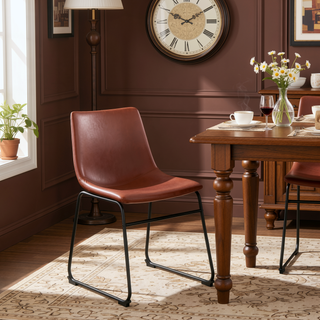 Sunvega Industrial Black Steel and Cognac Faux Leather Duke Side Chair Set of 2