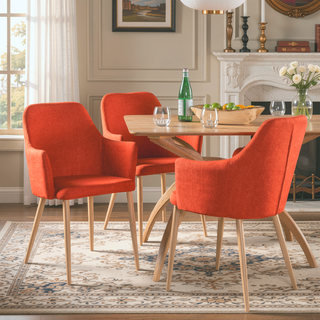 Sunvega Muted Orange and Light Walnut Modern Fabric Upholstered Dining Armchairs