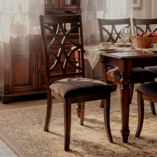 Sunvega Brown Microfiber Upholstered Dark Walnut X Back Side Chairs Set of 2