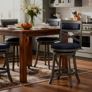 Sunvega 30 Inch Bar Height Swivel Stool with X Back Design and Charcoal Fabric Seat