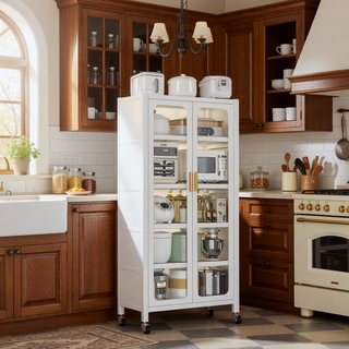 Sunvega 6 Tier Metal Kitchen Pantry Storage Cabinet with Transparent Door and Wheels