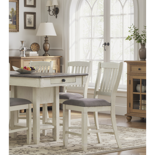 Sunvega Antique White Finish Wooden Bench with Gray Textured Fabric Upholstered Seat