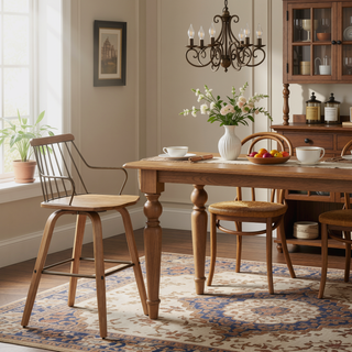 Sunvega Preston Farmhouse Counter Stool with White Washed Wood and Swivel Seat