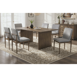 Sunvega Mid-Century Modern Natural Tone Frame Light Gray Fabric Upholstered Side Chairs