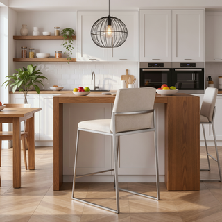Sunvega Modern High Back Counter Stool with Padded Seat and Backrest in Stainless Steel