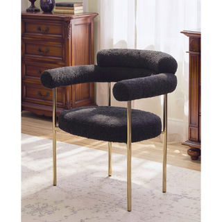 Sunvega Modern Boucle Fabric Upholstered Dining Chair Set with Black Metal Legs