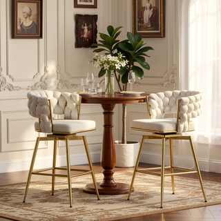 Sunvega Toweling Woven Swivel Bar Stools Set of 2 with Golden Legs and Back
