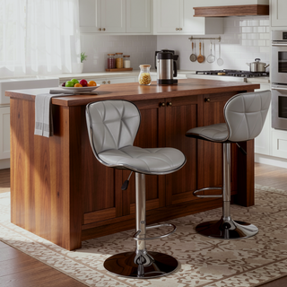 Sunvega Adjustable Height Swivel Barstool with Faux Leather Upholstery Set of 2