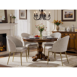 Sunvega Champagne Fabric Upholstered Side Chair Set of 2 for Dining Room