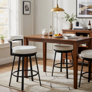Sunvega Swivel Bar or Counter Stool with White Faux Leather in Cloud Finish