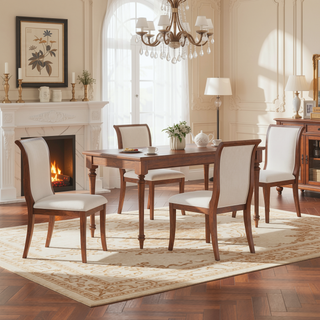 Sunvega Walnut Finish Upholstered Dining Chairs Set of 2 with Curved Lines