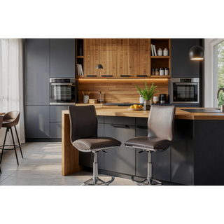 Sunvega Modern Brown PU Adjustable Swivel Bar Stool Set of 2 with Chrome Legs