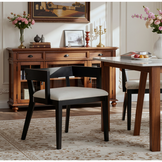 Sunvega Modern Walnut Finish Wood and White Glossy PU Leather Dining Chairs Set of 2