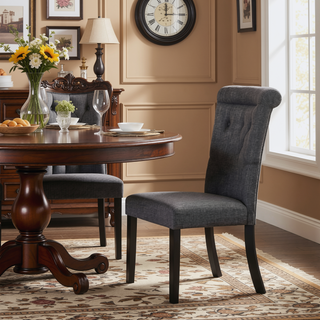Sunvega Modern Set of 2 Grey Fabric Dining Chairs with Plush Cushion and Nailhead Trim