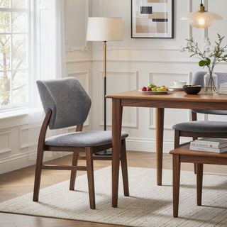 Sunvega Farmhouse Style Yellow Fabric and Walnut Finish Dining Side Chairs Set of 2