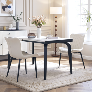 Sunvega Set of 2 Black Faux Leather Mid-Century Modern Armless Dining Chairs