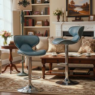 Sunvega Adjustable Swivel Barstool Set with Chrome Base and Faux Leather Seat