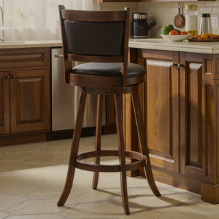 Sunvega Chestnut and Black Swivel Stool Set of 2 with Plush Seat and Footrest