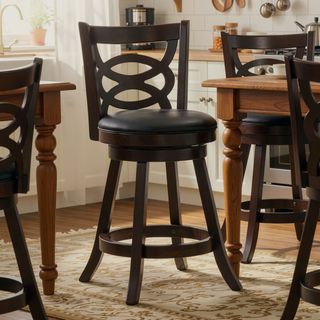 Sunvega Swivel Counter Height Stool Set of 2 in Cappuccino and Black Leatherette Upholstery