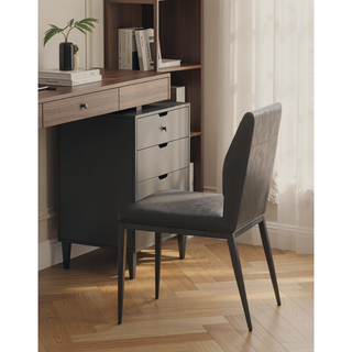 Sunvega Modern Industrial Cargo White Vanity Desk with Functional Storage Drawer