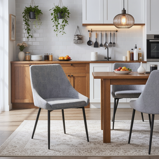 Sunvega Contemporary Black Metal and Grey Corduroy Fabric Dining Chair Set of 2