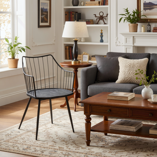 Sunvega Black Metal and Wood Farmhouse Chair with Spindle Back for Dining