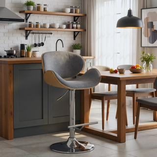 Sunvega Bentwood Swivel Bar Stool with Padded Seat and Chrome Base for Kitchen