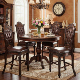 Sunvega Cherry Faux Leather Upholstered Counter Height Chairs with Nailhead Trim
