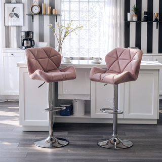 Sunvega Velvet Diamond Tufted Swivel Adjustable Height Barstool Set of 2 Gray