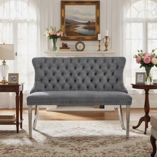 Sunvega Mid Century Modern Velvet Double Dining Loveseat Bench with Gold-Plated Steel Legs