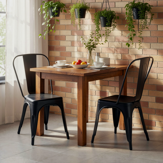 Sunvega Set of 2 Modern Matte Black Metal Dining Chairs with 18 Inch Seat Height