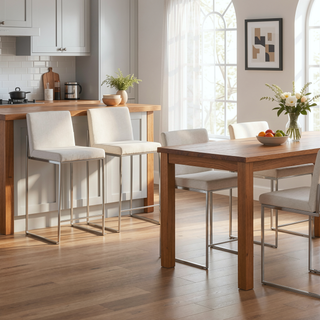 Sunvega Modern High Back Counter Stool with Padded Seat and Backrest in Stainless Steel