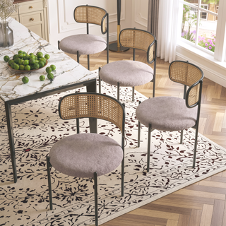 Sunvega Modern Upholstered Dining Chairs Set of 4 with Rattan Backrest and Metal Legs