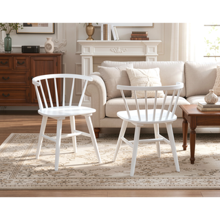 Sunvega Solid Wood Windsor Dining Chairs with Spindle Back and H Stretcher in White Set of 2