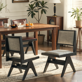 Sunvega Farmhouse Style Upholstered Side Chair Set of 2 with Black Wood Frame