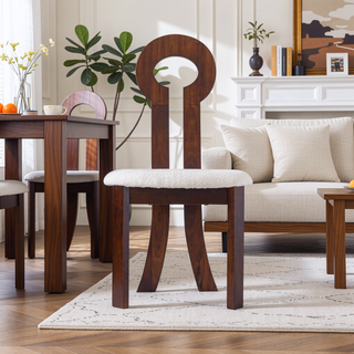 Sunvega Rubber Wood Dining Chair with Plush Cashmere Fabric and Circular Backrest