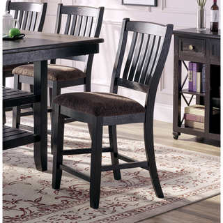 Sunvega Contemporary Dark Coffee Finish Rubberwood Counter Height Chairs with Upholstered Fabric Seat