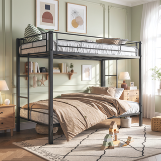 Sunvega Twin Over Twin Metal Bunk Bed with Double Guard Rails and Ladder