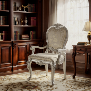 Sunvega Fabric Upholstered Arm Chair with Champagne Finish and Padded Cushions Set of 2