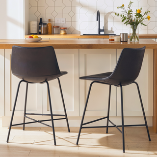 Sunvega Modern Upholstered Counter Stool with Metal X Base and Wide Seat