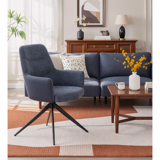 Sunvega Brown Chenille Swivel Side Chair with Padded Seat and Back Cushion