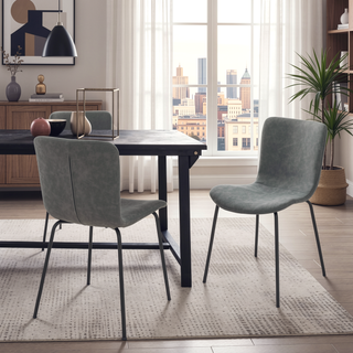 Sunvega Modern Light Gray Fabric and Metal Dining Room Chairs Set of 2