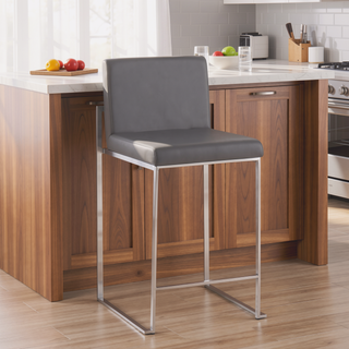 Sunvega Contemporary High Back Counter Stool with Padded Seat and Backrest in Grey