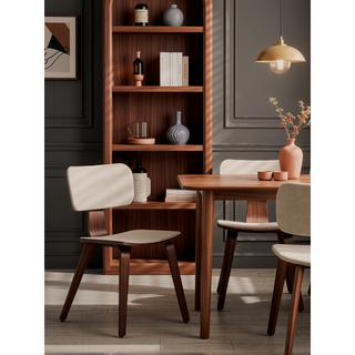 Sunvega Modern Walnut Finish Curved Ergonomic Solid Wood Dining Chairs Set of 2