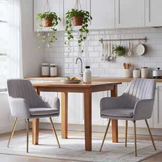 Sunvega Blue Velvet Mid-Back Dining Chairs with Gold Plated Legs for Living Room
